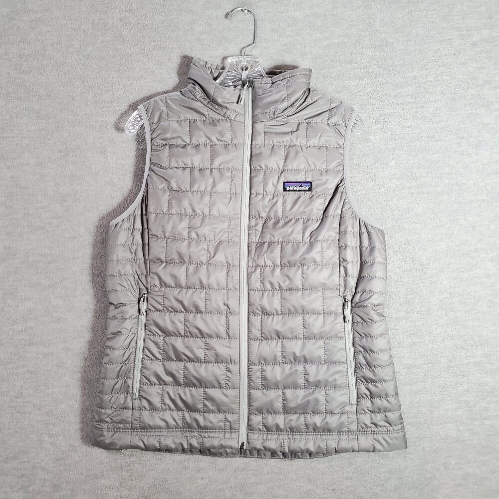Patagonia Women‎ Nano Puffer Vest Large Gray Google Logo Light Windproof NWT
